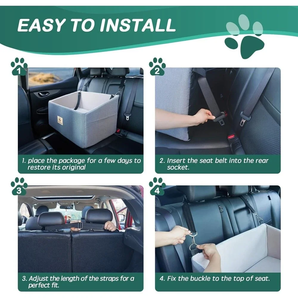 Gray Dog Car Booster Seat for Large Dogs Under 55Lbs Washable w Storage Pockets